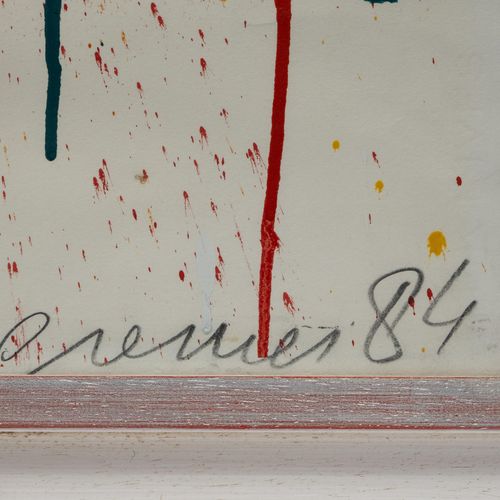 Jan Cremer (1940) 扬-克雷默（1940年），《郁金香花田》，签名和日期为 "克雷默1984"（右下），纸上水粉画，118x76厘米（包括画框1&hellip;