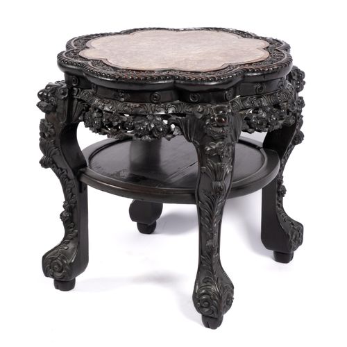 A Chinese carved hardwood and marble side table Mesa auxiliar china tallada en m&hellip;