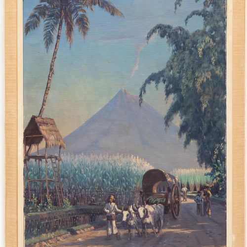 Null Leo Eland (1884-1952), Paysage indonésien avec un volcan fumant, huile sur &hellip;