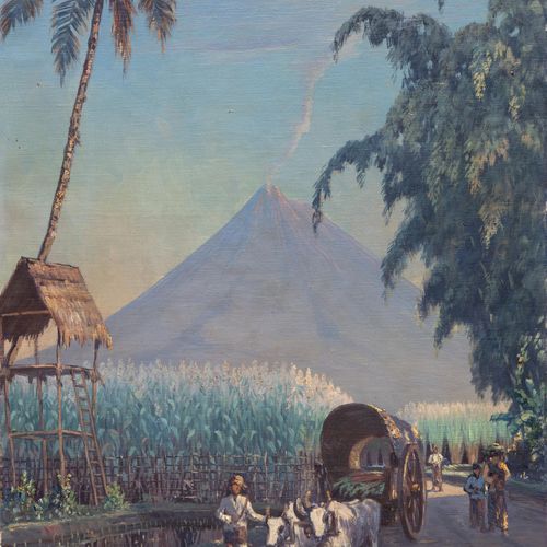 Null Leo Eland (1884-1952), Paysage indonésien avec un volcan fumant, huile sur &hellip;