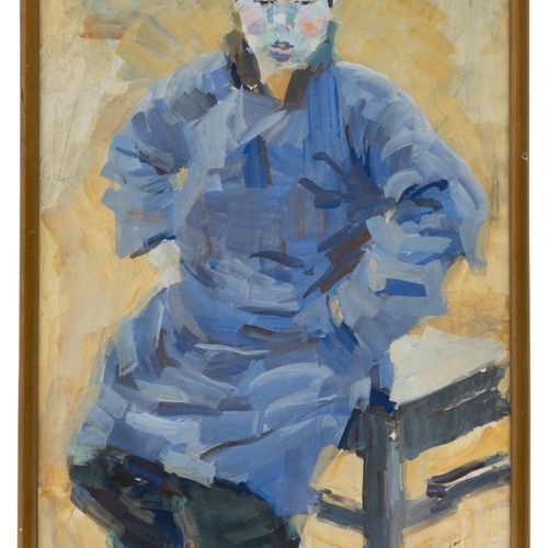 Null Willem Dooijewaard (1892-1980), Un Chinois assis en robe bleue, gouache sur&hellip;