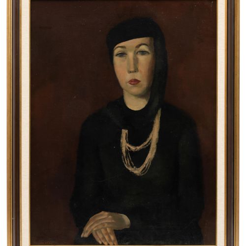 Jos van den Berg (1905-1978) 戴头巾的女士肖像，Jos van den Berg (1905-1978)，签名为 "Jos v.D.&hellip;