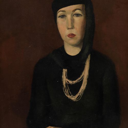 Jos van den Berg (1905-1978) 戴头巾的女士肖像，Jos van den Berg (1905-1978)，签名为 "Jos v.D.&hellip;