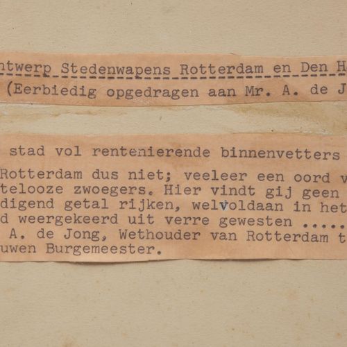 Piet van der Hem (1885-1961) Dessin armoiries des villes de Rotterdam et La Haye&hellip;