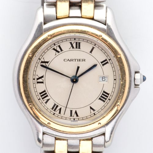 Null Montre-bracelet en acier et or, Cartier, mouvement à quartz, cadran rond iv&hellip;