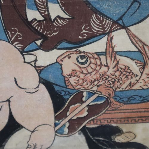 Null Estampe japonaise - Les divinités Jurojin, Ebisu et Hotei appartenant aux S&hellip;