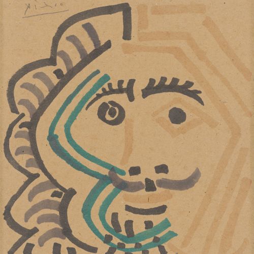 PABLO PICASSO Pablo Picasso, "Tête d'homme", 1969, encre de couleur sur carton b&hellip;
