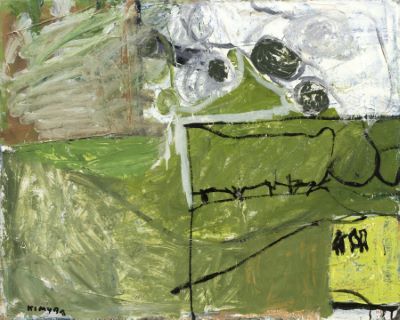 Chuta Kimura_Champ en vert huile sur toile, peinte en 1980, signée (en bas à gau&hellip;