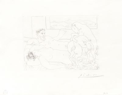 Pablo Picasso_Le repos du sculpteur, III, Pl.64 from 'La Suite Vollard' 蚀刻画，1933&hellip;