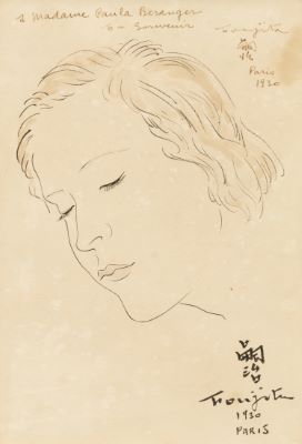 Tsuguharu Foujita_Madame Paula Beranger 纸上印度墨水和水彩画，1930年完成，有签名和日期（右上和右下），有框架，出售时&hellip;