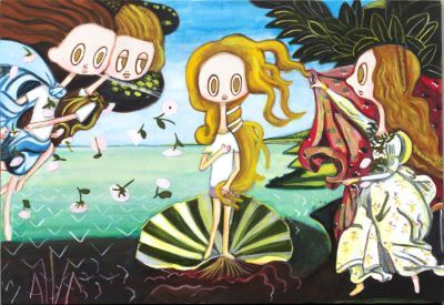 Maki Hosokawa_The Re-birth of Venus 
画在画布上的丙烯酸，画于2007年，有签名、标题和日期，还有另一幅画（在背面），没有装&hellip;