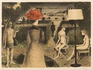 Paul Delvaux_Le jardin lithograph in colours, 1971, on Arches, signed in pencil,&hellip;