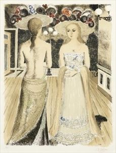 Paul Delvaux_Les Rivales lithograph in colours, 1966, on BFK Rives, signed in pe&hellip;