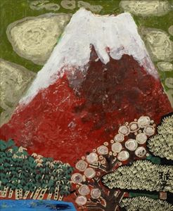 Tamako Kataoka_Mt. Fuji 纸上颜料，密封（右下方），装裱，出售时附有东京美术俱乐部的证书，局部有裂痕，45.5×38.0 厘米