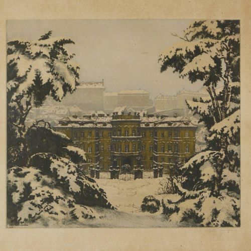 Jaromir Stretti - Zamponi (1882-1959) 从花园看洛布科维茨宫

纸上彩色水印，315x355毫米，左下方印有 "JAR.ST&hellip;