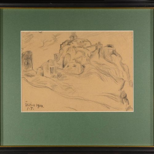 Jan Trampota (1889-1942) 三幅画

村庄。综合技术--纸上粉彩和墨水，120x170毫米（剪纸），右下方有签名和日期 "Jan Tram&hellip;