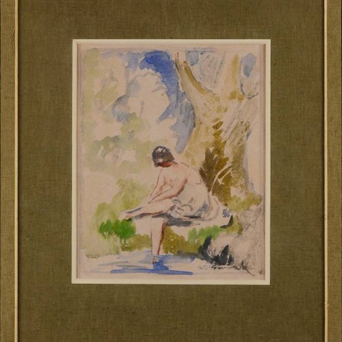 Willi Nowak (1886-1977) 沐浴在大自然中

纸上水彩画，250x200毫米（剪纸），右下角署名 "W. Nowak"。

路路通，有框架，&hellip;