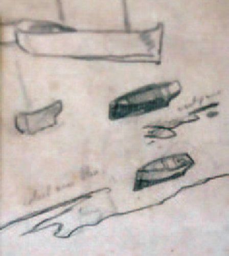 GAUGUIN Paul (1848-1903) Dessin au crayon (recto/verso) "Etude de barques et roc&hellip;