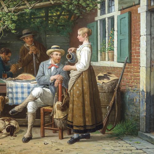 Adriaan De Braekeleer,1818 - 1904 Chasseurs au repos devant une auberge

Huile s&hellip;