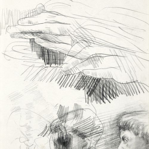 James Ensor,1860 - 1949 Page d'étude aux mains et 3 têtes de profil

Crayon gris&hellip;