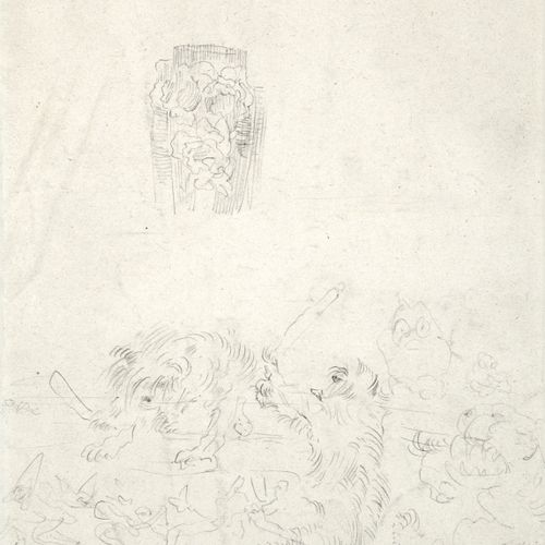 James Ensor,1860 - 1949 Page d'étude avec vase et animaux se combattant

Crayon &hellip;