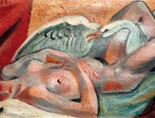 André LHOTE (1885-1962) LÉDA ET LE CYGNE Huile sur toile SHG 27 x 46 cm