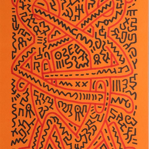 Keith Haring Human Fusion, 1984 Encre noir et rouge sur papier orange. Signée et&hellip;