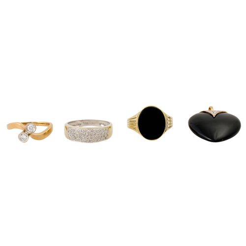 Schmuckkonvolut 4-teilig, 4件经销商拍品，14K黄金，17.8克（不含宝石的净重约10克），包括3个55-60号的戒指，和1个吊坠，有&hellip;