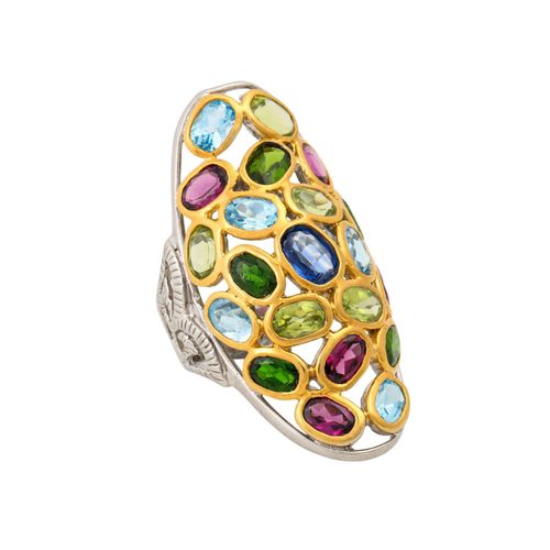 1 Ring mit diversen Farbsteinen 1 anello con varie pietre, argento, 11,2 g, tagl&hellip;