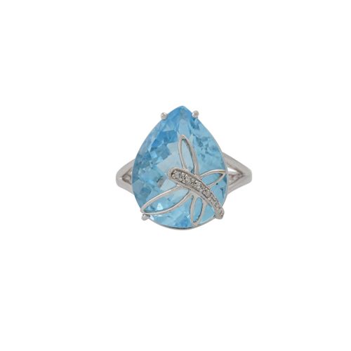 Schmuckkonvolut 2-teilig, 2件经销商拍品，14K白金，19克（不含宝石净重约10克），包括1枚54号戒指和1对耳环，有钻石和蓝色托帕石&hellip;
