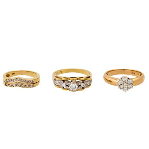 Schmuckkonvolut 8-teilig, 8件经销商拍品，14K黄金，36克，由8个尺寸为50-65的戒指组成，有钻石，有磨损的痕迹，材料价格下不出售&hellip;