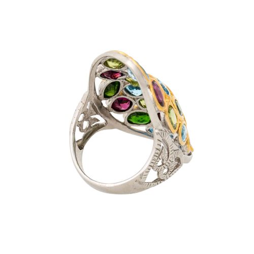 1 Ring mit diversen Farbsteinen 1 ring with various stones, sterling silver, 11.&hellip;