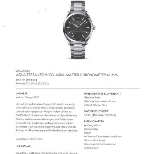 OMEGA Seamaster "Aqua Terra 150M Co-Axial Master Chronometer", Ref. 220104121000&hellip;