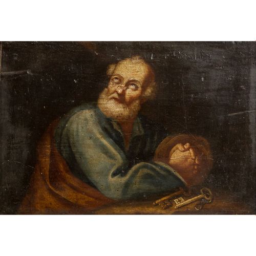 KIRCHEN- und HEILIGENMALER 18. Jh., "Heiliger Petrus", 教堂画家和圣徒画家 18世纪，"圣彼得"，崇拜的姿&hellip;