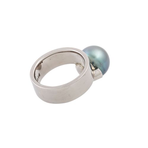 Ring mit Tahitiperle und kleinem Brillant von 0,06 ct, Bague avec perle de cultu&hellip;