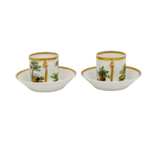 2 Ansichtentassen mit Untertassen, 19. Jh. 2 view cups with saucers, 19th c. Whi&hellip;