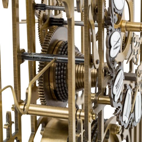 SKELETTUHR, SKELETON WATCH, 20th century, mounted on a wooden base, brass, open &hellip;