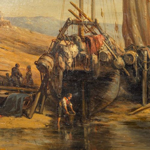 KOEKKOEK, HERMANUS I (1815-1882), "Fischer bei ihren Segelschiffen am Strand", K&hellip;