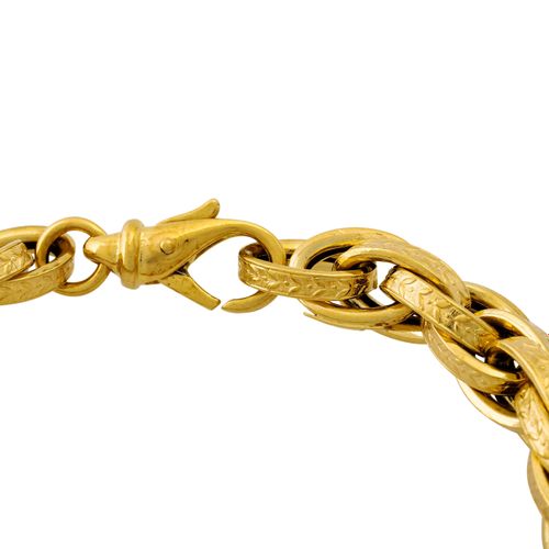Armband, 18K黄金制成的手镯，19.1克，长：20厘米，有花卉装饰，20世纪，有轻微磨损痕迹。