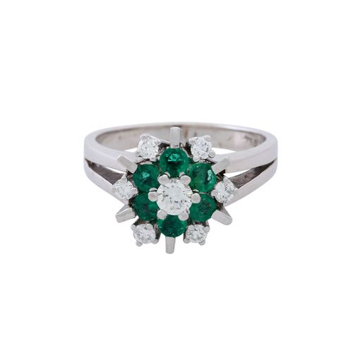Ring mit Smaragden von 0,3 ct und Brillanten zus. Ca. 0,35 ct, Anello con smeral&hellip;