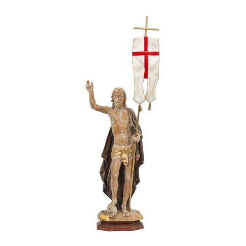 BILDSCHNITZER DES 17.JH. "Holzfigur eines Auferstehungschristus" 17世纪雕塑家 "复活的基督木&hellip;