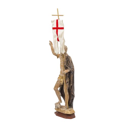 BILDSCHNITZER DES 17.JH. "Holzfigur eines Auferstehungschristus" 17世纪雕塑家 "复活的基督木&hellip;