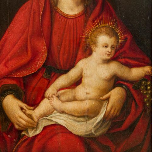 MALER/IN 17./18. Jh., "Madonna mit Kind", 画家 17/18世纪，"圣母与孩子"，天主之母身穿红袍，基督的孩子坐在她的腿&hellip;