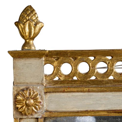 KLASSIZISTISCHER PFEILERSPIEGEL 古典主义立柱镜

可能是瑞典/斯德哥尔摩，18世纪末，木质，雕刻，镶嵌和镀金，高长方形的镜子，有&hellip;