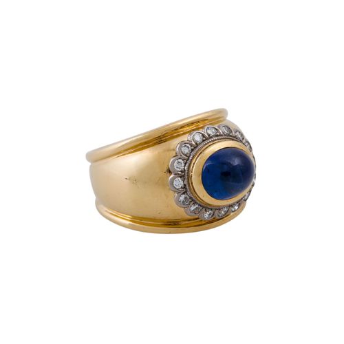 JACOBI Ring mit ovalem Saphircabochon entouriert von Brillanten, Anillo JACOBI c&hellip;