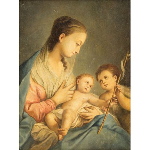 NAZARENER MALER 19. Jh., "Madonna mit Christus- und Johannesknaben", 纳扎伦画家 19世纪，&hellip;