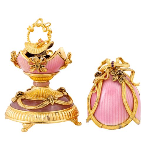 FRANKLIN MINT Fabergé-Ei 'Rose Bouquet`, 925 Silber vergoldet, 20. Jh. Huevo de &hellip;