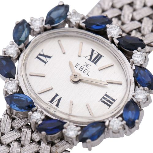 EBEL Damenuhr mit Saphiren und Brillanten, EBEL女士腕表，镶嵌蓝宝石和明亮式切割钻石，18K WG，39.8克，长&hellip;