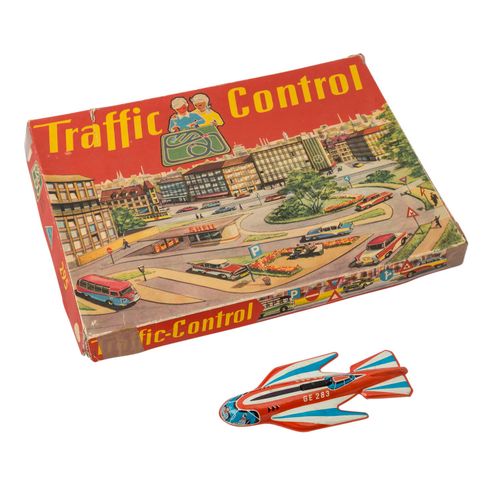 TECHNOFIX Verkehrsspiel "Traffic control" und 1 Flugzeug, 1950er/ 60er Jahre, TE&hellip;
