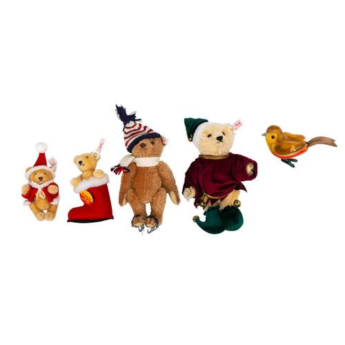 STEIFF 6-tlg Konvolut Teddybären und ein Vogel aus limitierten Weihnachtsedition&hellip;